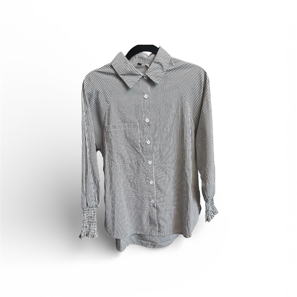 Black and White Pinstripe Button-Up Blouse
